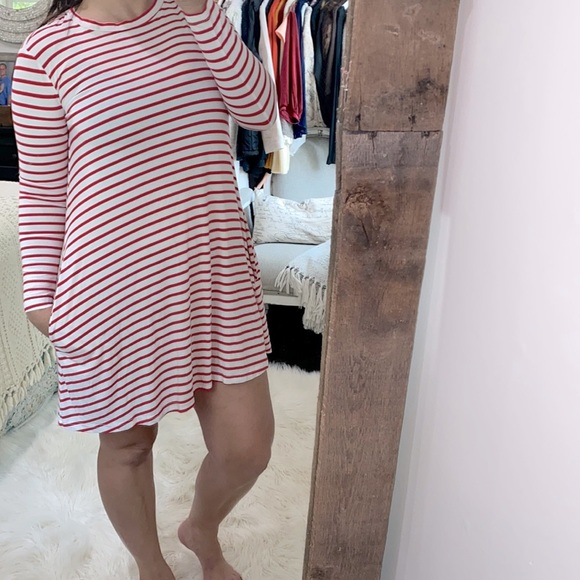 PIKO red & white striped shirt dress with pockets size small - Picture 1 of 5